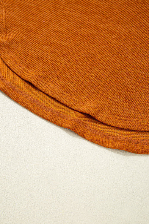 Rust Diamond Pattern Chest Pocket Hooded Henley Top
