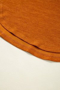 Rust Diamond Pattern Chest Pocket Hooded Henley Top
