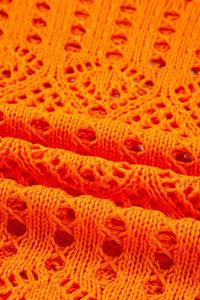 Orange Open Crochet Scallop Edge Long Sleeve Sweater
