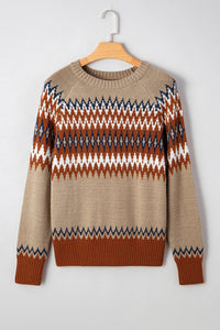 Rust and Tan Aztec Design Crew Neck Sweater
