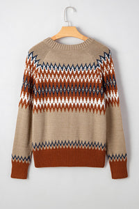 Rust and Tan Aztec Design Crew Neck Sweater