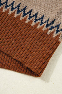 Rust and Tan Aztec Design Crew Neck Sweater