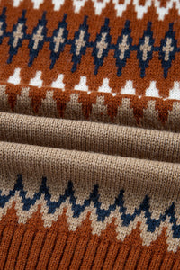 Rust and Tan Aztec Design Crew Neck Sweater