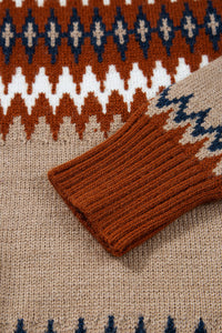 Rust and Tan Aztec Design Crew Neck Sweater