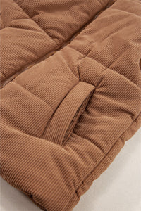 Light Brown Corduroy Zip Up  Mock Neck Puffer Vest