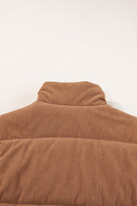 Light Brown Corduroy Zip Up  Mock Neck Puffer Vest