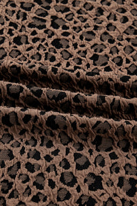 Brown Textured Leopard Print Puckered Shoulder Long Sleeve Top
