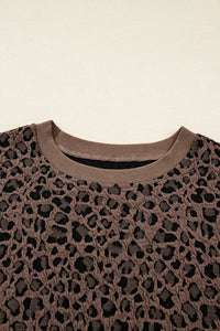 Brown Textured Leopard Print Puckered Shoulder Long Sleeve Top