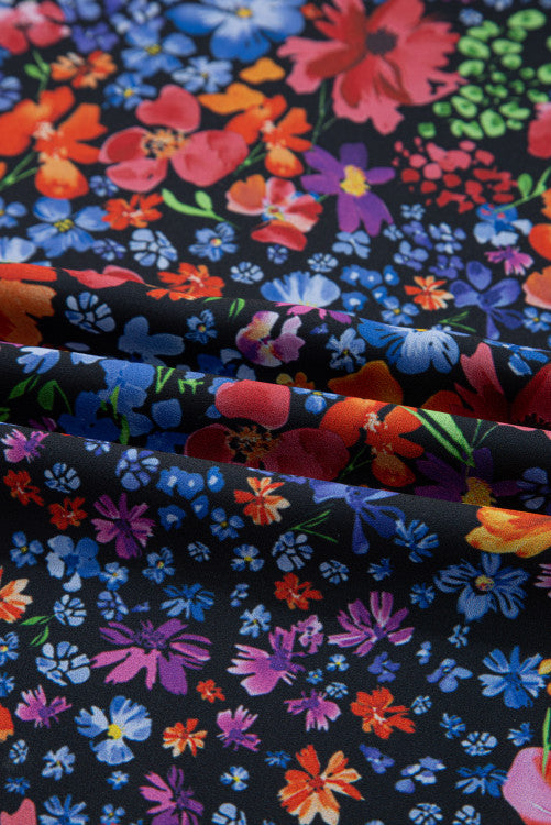 Blue Fall Floral V-Neck Drop Waist Midi Dress