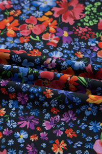 Blue Fall Floral V-Neck Drop Waist Midi Dress