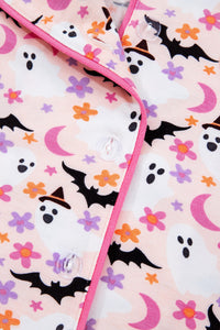 Pink Floral Halloween Ghost and Bat Print Pajama Set