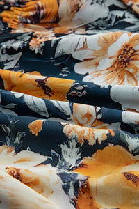 Navy and Orange Floral Off Shoulder Bell Sleeve Smocked Peplum Blouse