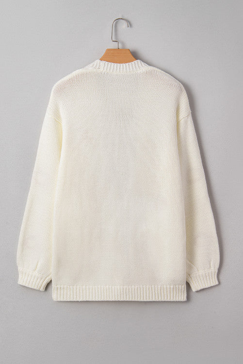 Cream Pumpkin Applique Open Front Drop Shoulder Long Cardigan