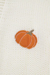Cream Pumpkin Applique Open Front Drop Shoulder Long Cardigan