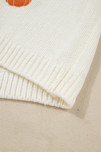Cream Pumpkin Applique Open Front Drop Shoulder Long Cardigan