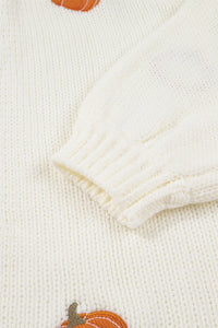 Cream Pumpkin Applique Open Front Drop Shoulder Long Cardigan
