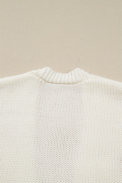 Cream Pumpkin Applique Open Front Drop Shoulder Long Cardigan