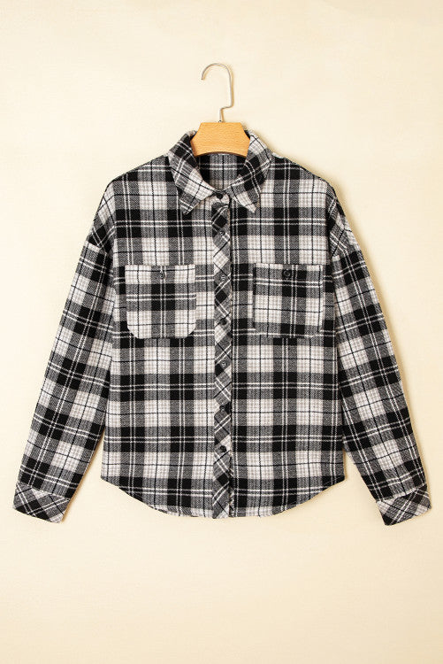 Black and White Plaid Chest Pockets Button Down Shirt