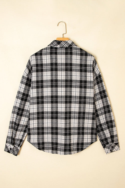 Black and White Plaid Chest Pockets Button Down Shirt