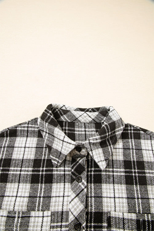 Black and White Plaid Chest Pockets Button Down Shirt