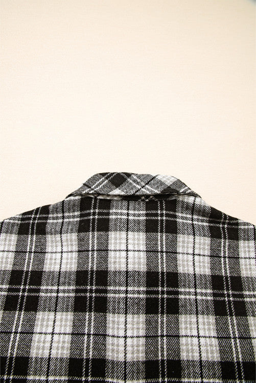 Black and White Plaid Chest Pockets Button Down Shirt