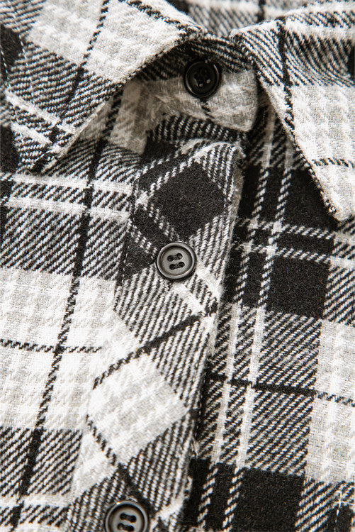 Black and White Plaid Chest Pockets Button Down Shirt
