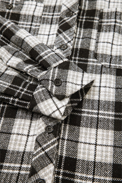 Black and White Plaid Chest Pockets Button Down Shirt