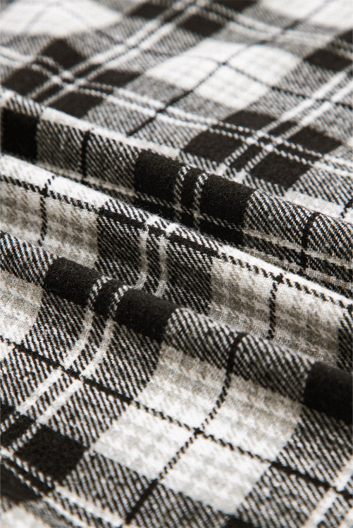 Black and White Plaid Chest Pockets Button Down Shirt