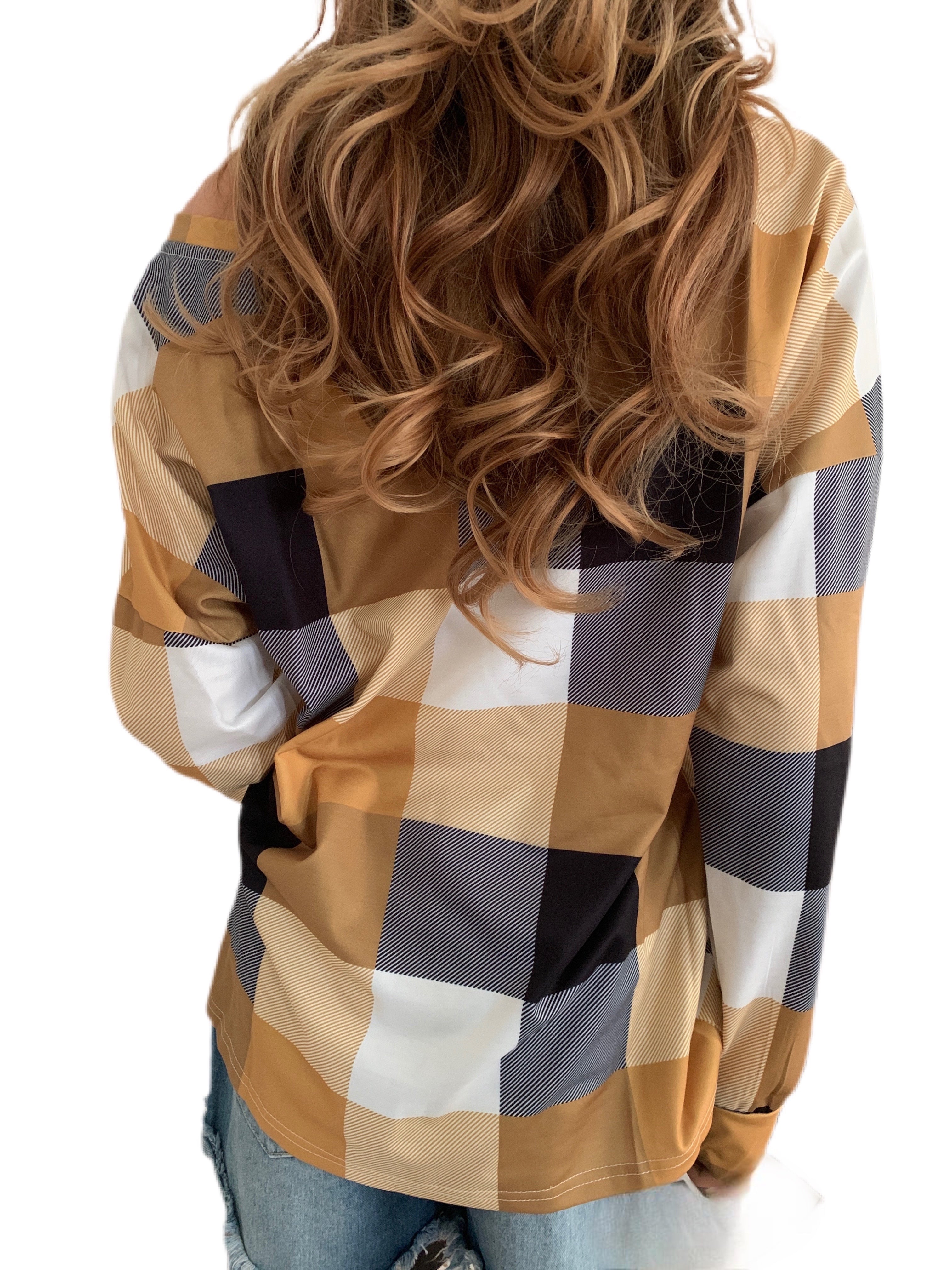 Harvest Gold Plaid Round Neck Long Sleeve Shirt