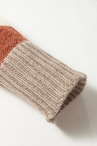 Tan Rust and Sage Stripe Drop Shoulder Crew Neck Sweater