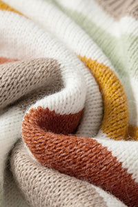 Tan Rust and Sage Stripe Drop Shoulder Crew Neck Sweater