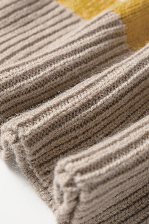 Tan Rust and Sage Stripe Drop Shoulder Crew Neck Sweater
