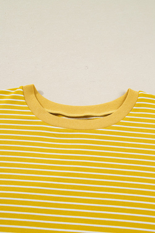 Yellow Stripe and Sage Floral Contrast Long Sleeve Plus Size Top