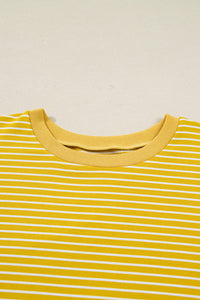 Yellow Stripe and Sage Floral Contrast Long Sleeve Plus Size Top