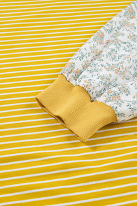 Yellow Stripe and Sage Floral Contrast Long Sleeve Plus Size Top