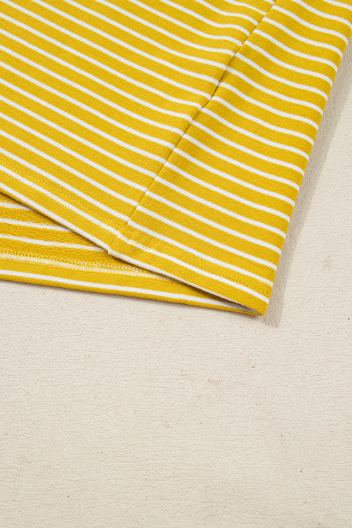 Yellow Stripe and Sage Floral Contrast Long Sleeve Plus Size Top