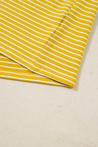 Yellow Stripe and Sage Floral Contrast Long Sleeve Plus Size Top