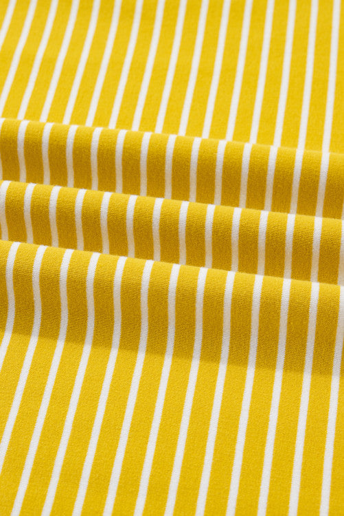 Yellow Stripe and Sage Floral Contrast Long Sleeve Plus Size Top
