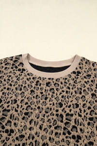 Khaki Leopard Print Textured Plus Size Long Sleeve Top