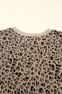 Khaki Leopard Print Textured Plus Size Long Sleeve Top