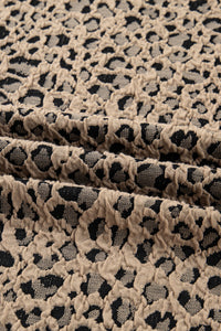 Khaki Leopard Print Textured Plus Size Long Sleeve Top