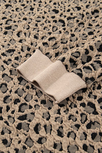 Khaki Leopard Print Textured Plus Size Long Sleeve Top