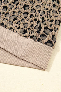 Khaki Leopard Print Textured Plus Size Long Sleeve Top