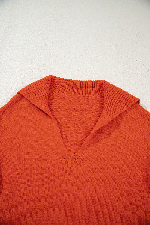 Sailor Collar V-Neck Long Sleeve Knit Sweater