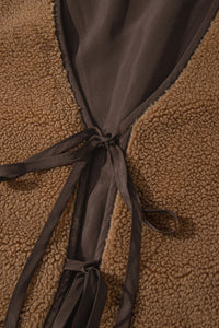 Light Brown Contrast Trim Tie Front Sherpa Vest