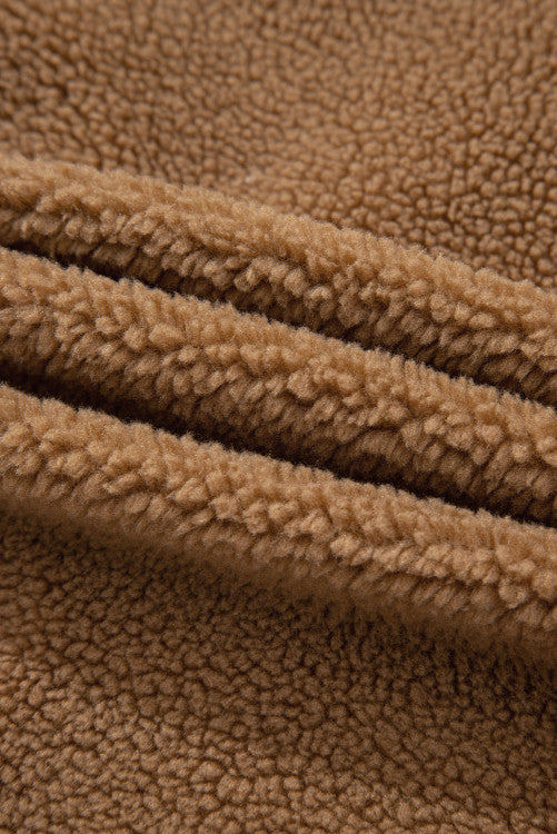 Light Brown Contrast Trim Tie Front Sherpa Vest