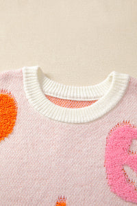 Pink Orange Blue Pumpkin Print Jack-o-lantern Halloween Sweater