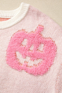 Pink Orange Blue Pumpkin Print Jack-o-lantern Halloween Sweater