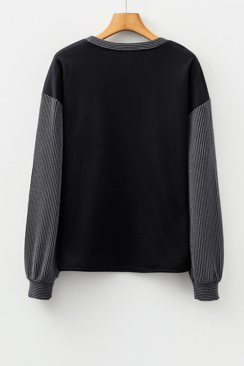 Black Embellished Jack-o-lantern Pumpkin Long Sleeve Top
