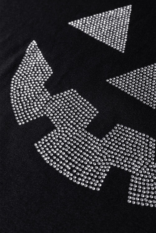 Black Embellished Jack-o-lantern Pumpkin Long Sleeve Top